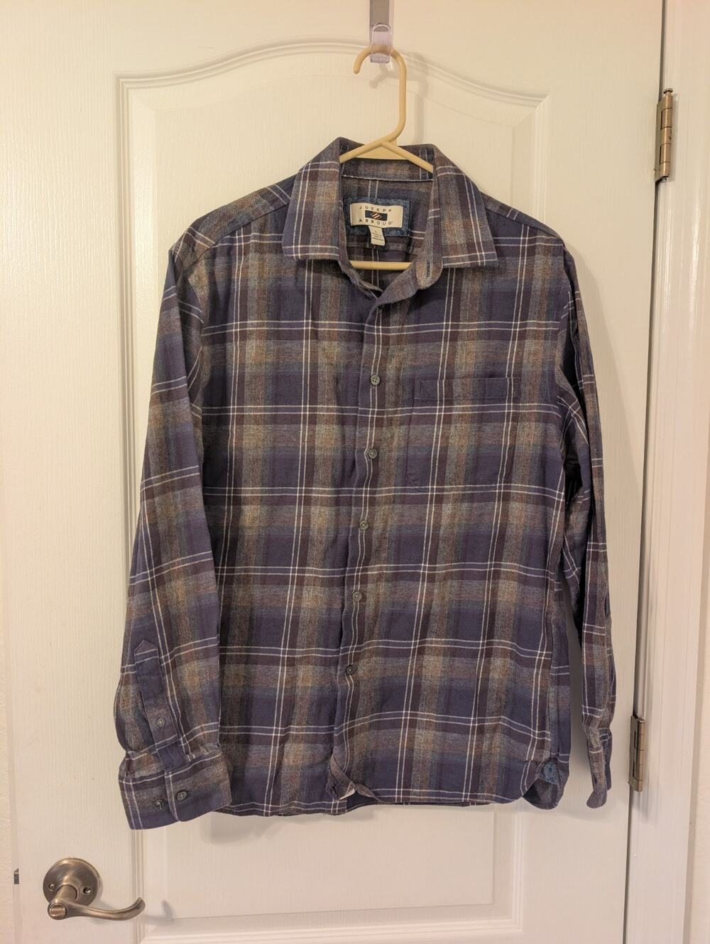 Joseph Abboud Shirt Mens Large Blue Gray Plaid Flannel Button Down Long Sleeve